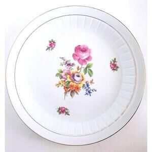 Vtg CP Colditz Porcelain GDR Ribbed Floral Roses Bouquet Dinner Plates Set of 2